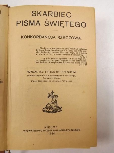 Skarbiec Pisma Świętego. Konkordancja rzeczowa, 1924 r.