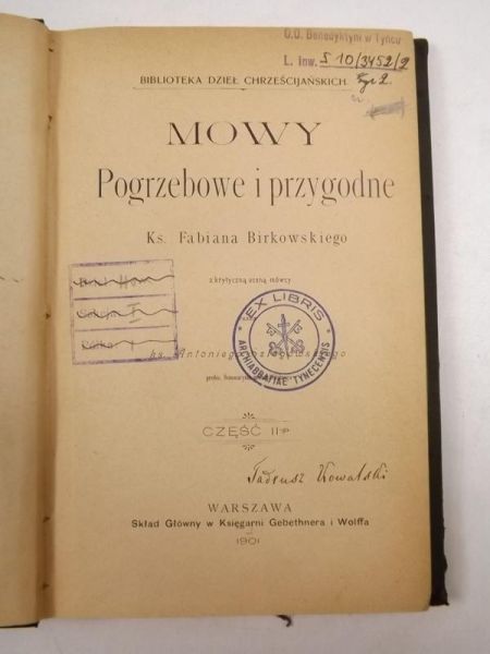 Birkowski Fabian - Mowy pogrzebowe i przygodne, cz. 2, 1901 r.