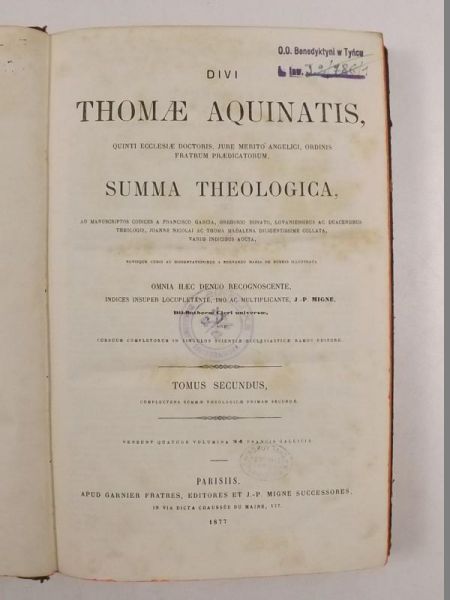 Divi Thomae Aquinatis. Summa Theologica, T.II, 1877 r.