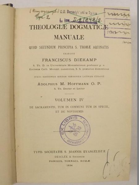 Theologiae Dogmaticae Manuale N. 615 (IV), 1934 r.