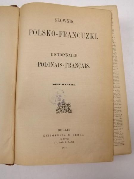 Słownik polsko  francuzki / Dictionnaire polonaisfrancais, 1874 r.
