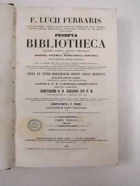 Lucius Ferraris - Prompta Bibliotheca, 1858 r.