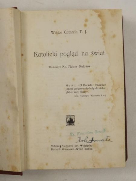 Katolicki pogląd na świat, 1921 r.