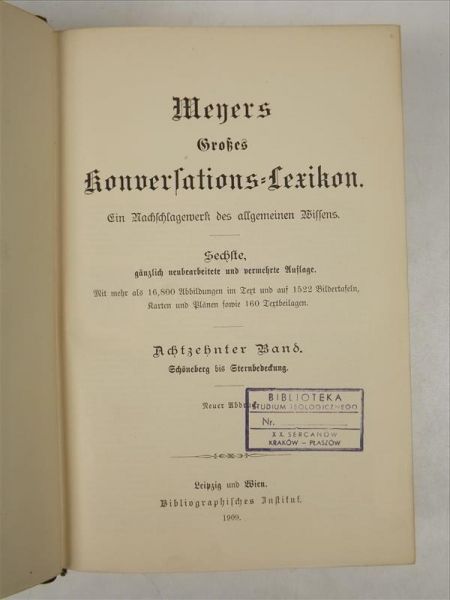 Meyers Konversations-Lexikon Band 18 Schoneberg bis Sternbedeckung, 1909 r.