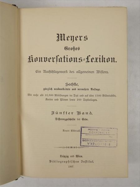 Meyers Konversations-Lexikon Band 5 Differenzgeschafte bis Erde, 1907 r.