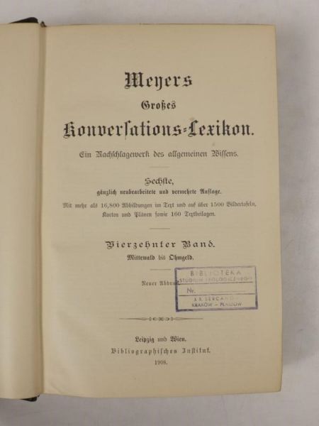 Meyers Konversations-Lexikon Band 14  Mittewald bis Ohmgeld, 1908 r.