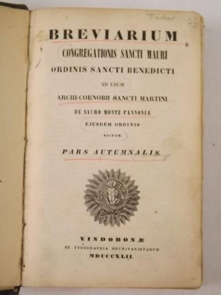 Breviarium Congregationis Sancti Mauri, Pars Autumnalis, 1842 r.