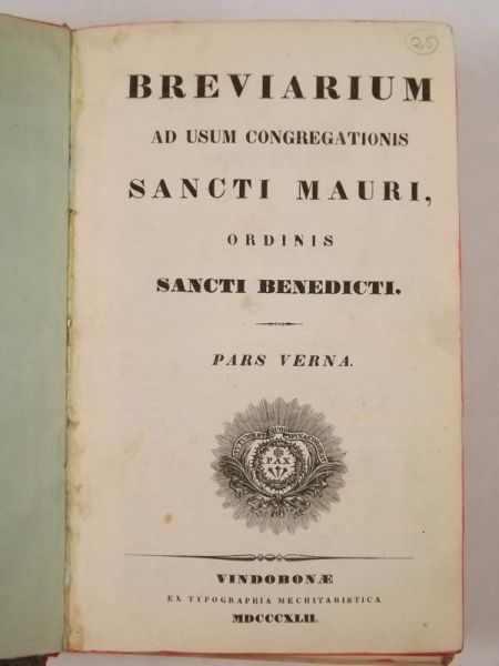 Breviarium Congregationis Sancti Mauri, Pars Verna, 1842 r.