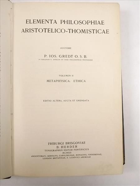 Gredt - Elementa Philosophiae Arystotelico-Thomisticae, 1912 r.