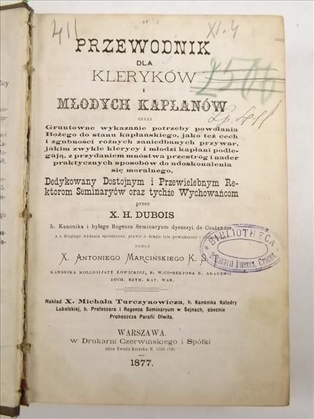 Dubois  - Przewodnik dla kleryków i młodych kapłanów, 1877 r.