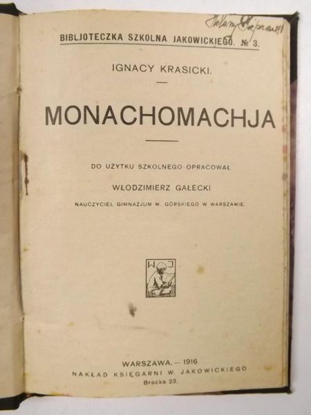 Krasicki Ignacy - Monachomachia, 1916 rok