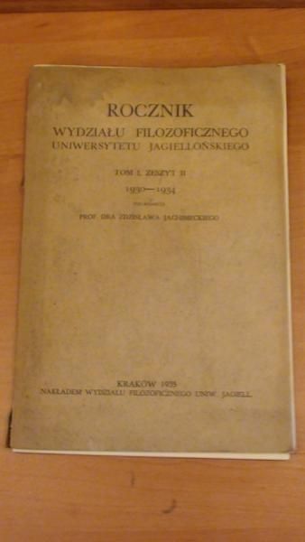 ocznik Wydziału Filozoficznego Uniwersytetu Jagiellońskiego, Tom I, 1935 r.