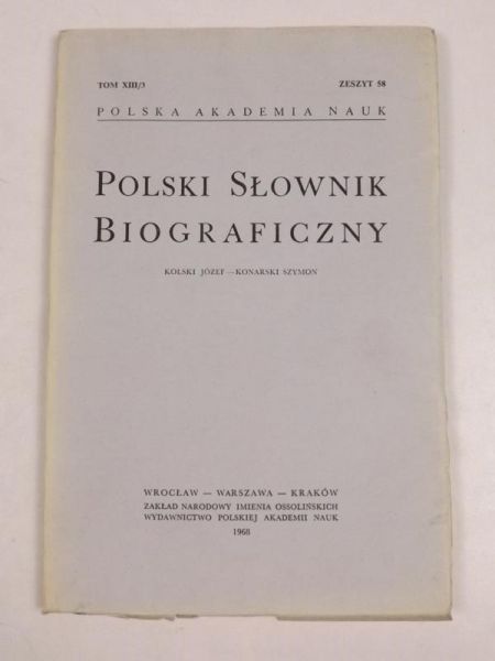 Kolski J., Konarski S. - Polski Słownik Biograficzny, t. XIII / 3, zeszyt  58