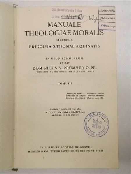 Prummer Dominicus M. - Manuale Theologialae Moralis, t. I - II, 1928 r.