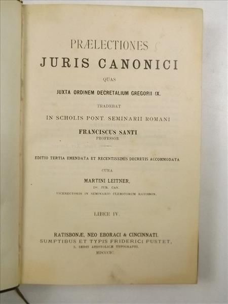 Praelectiones Juris Canonici Franciscus Santi, 1899 r.