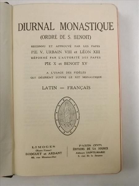 Diurial Monastique. Ordere De S. Benoit, 1943 r.