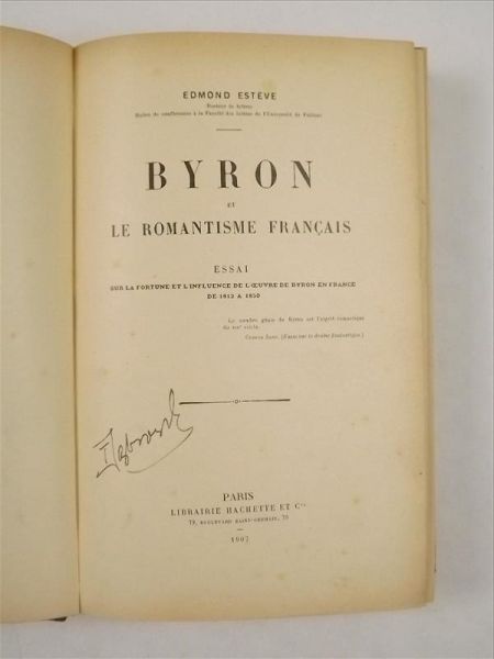 Byron et le Romantisme Francais, 1907 r.
