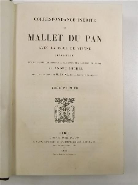 Michel Andre - Correspondance Inedite de Mallet du Pan, t.I, 1884 r.
