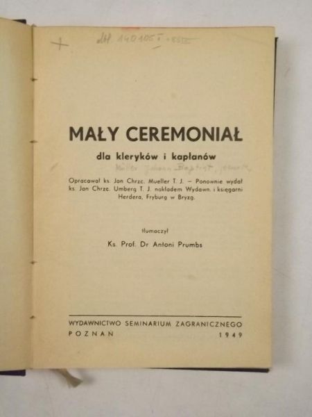 Mały ceremoniał dla kleryków i kapłanów, 1949 r.