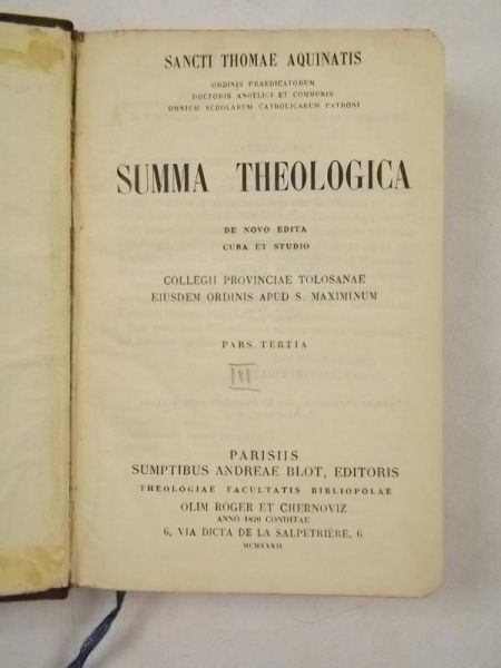 Summa Theologica. De Novo Edita Cura et Studio, T. III, 1932 r.