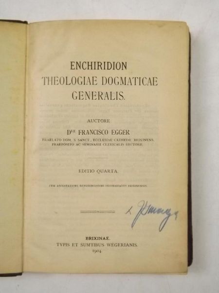 Enchiridion Theologiae Dogmaticae Generalis, 1904 r.