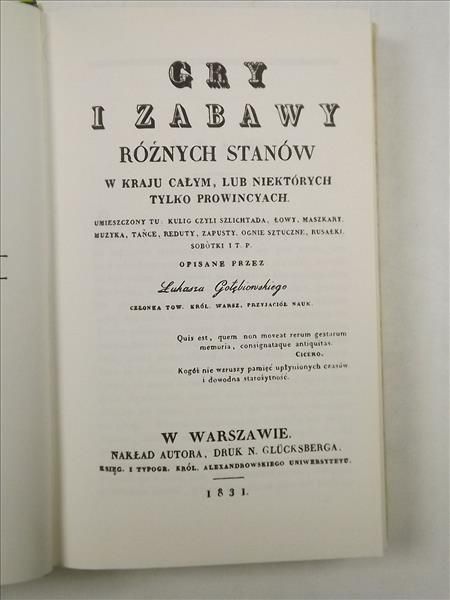 Gry i zabawy różnych stanów, reprint z 1831 r.