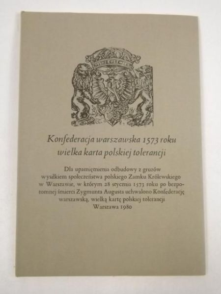 Konfederacja warszawska 1573 roku, wielka karta polskiej tolerancji, reprint