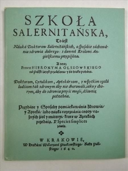 Szkoła Salernitańska, reprint 1640 r.