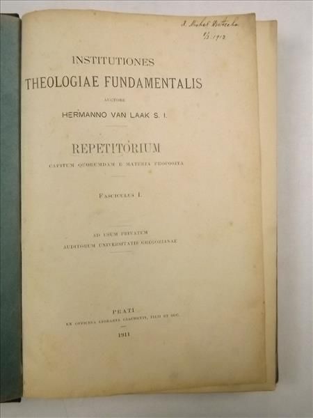Institutiones Theologiae Fundamentalis, t. I, 1911 r.