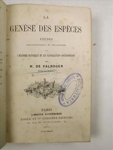 La Genese des Especes, 1873 r.