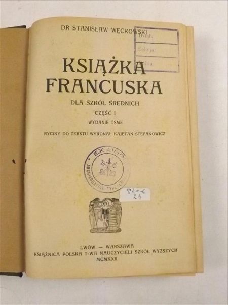 Książka Francuska dla szkół średnich Część I, 1922 r.