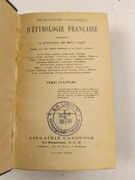 Dictionnaire Synoptique D' Etymologie Francaise, 1907 r.