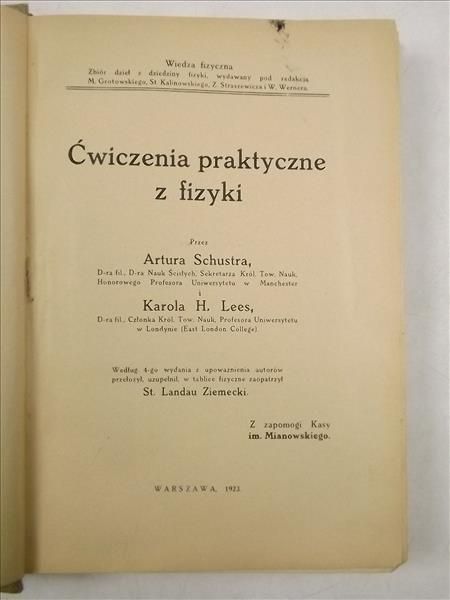 Schuustr, Less - Ćwiczenia praktyczne z fizyki, 1923 r.
