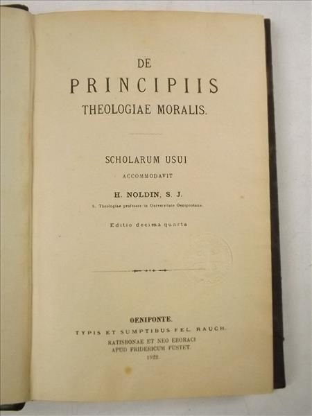 Summa theologiae moralis, de principiis theologiae moralis, 1922 r.
