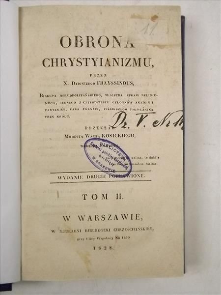 Obrona Chrystyianizmu, tom II, 1828 r.
