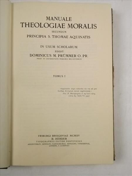 Prummer Dominicus M. - Manuale theologiae moralis tomus I, 1914 r.