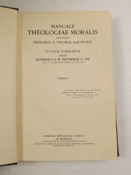 Prummer Dominicus M. - Manuale theologiae moralis, 1914 r.