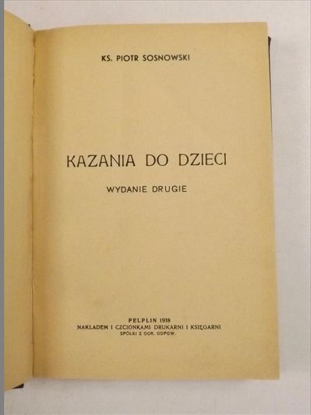 Kazania do dzieci, 1938 r.
