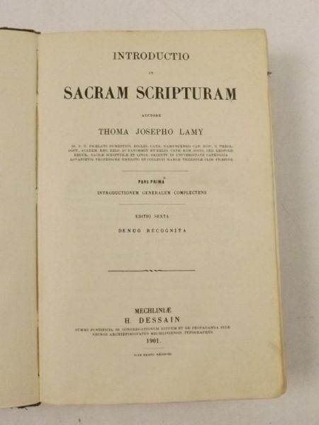 Lamy Thoma Joseph - Introduction in Sacram Scripturam. Pars Prima. 1901 r.