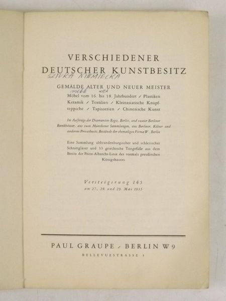 Graupe Paul - Verschiedener Deutscher Kunstbesitz, 1935 r.