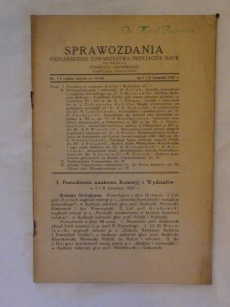 Sprawozdania Poznańskiego Towarzystwa Przyjaciół Nauk 1932r.