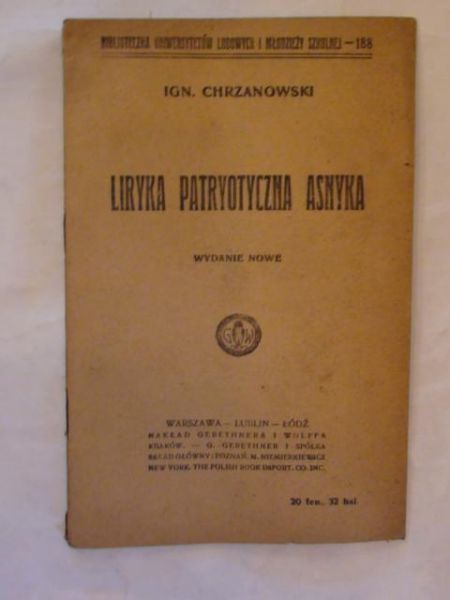 Chrzanowski Ignacy - Liryka patryotyczna Asnyka 1918r.