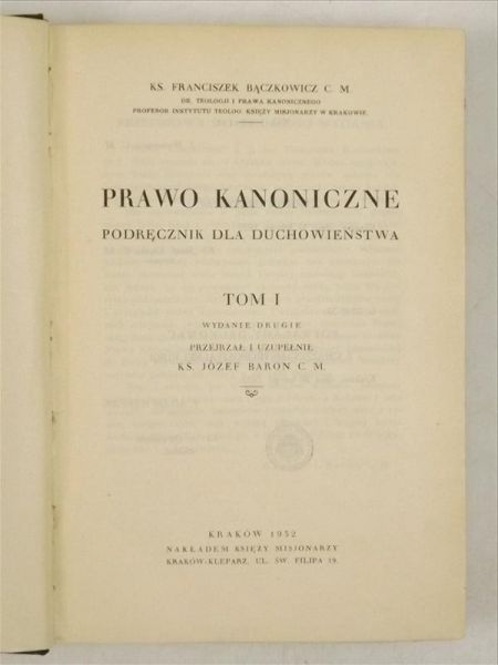Prawo kanoniczne, Tom I, 1932 r.