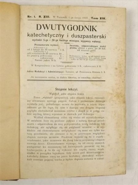 Dwutygodnik katechetyczny i duszpasterski, Nr. 1, R. XIII., 1909 r.