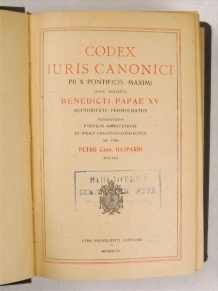 Codex Iuris Canonici PII X Pontificis Maximi, około 1917 r.