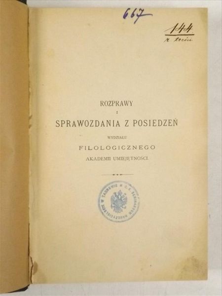 Rozprawy i sprawozdania z posiedzeń Wydziału Filologicznego Akademii Umiejętności, t.XIV, 1891 r.