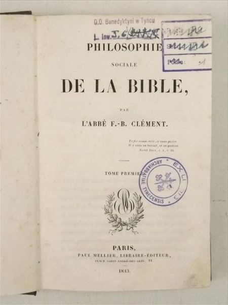Philosophie Sociale De La Bible, Tom I, 1843 r.