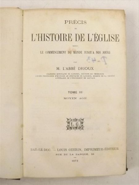 Precis de L'Histoire de L'Eglise, t. III, 1872 r.