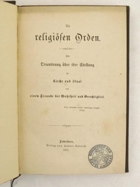 Die religiolen Order, 1865 r.