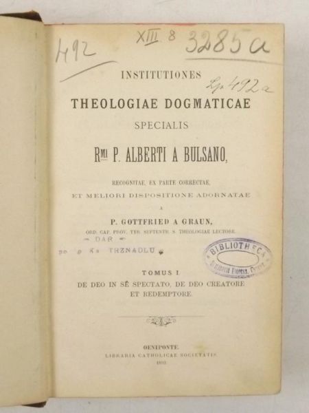 Institutiones Theologiae Dogmaticae, t. I. 1893 r.